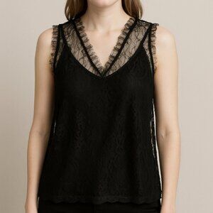 NWT Loft Lace Sleeveless Top Dark Romantic Ruffles Whimsy Goth Size Large